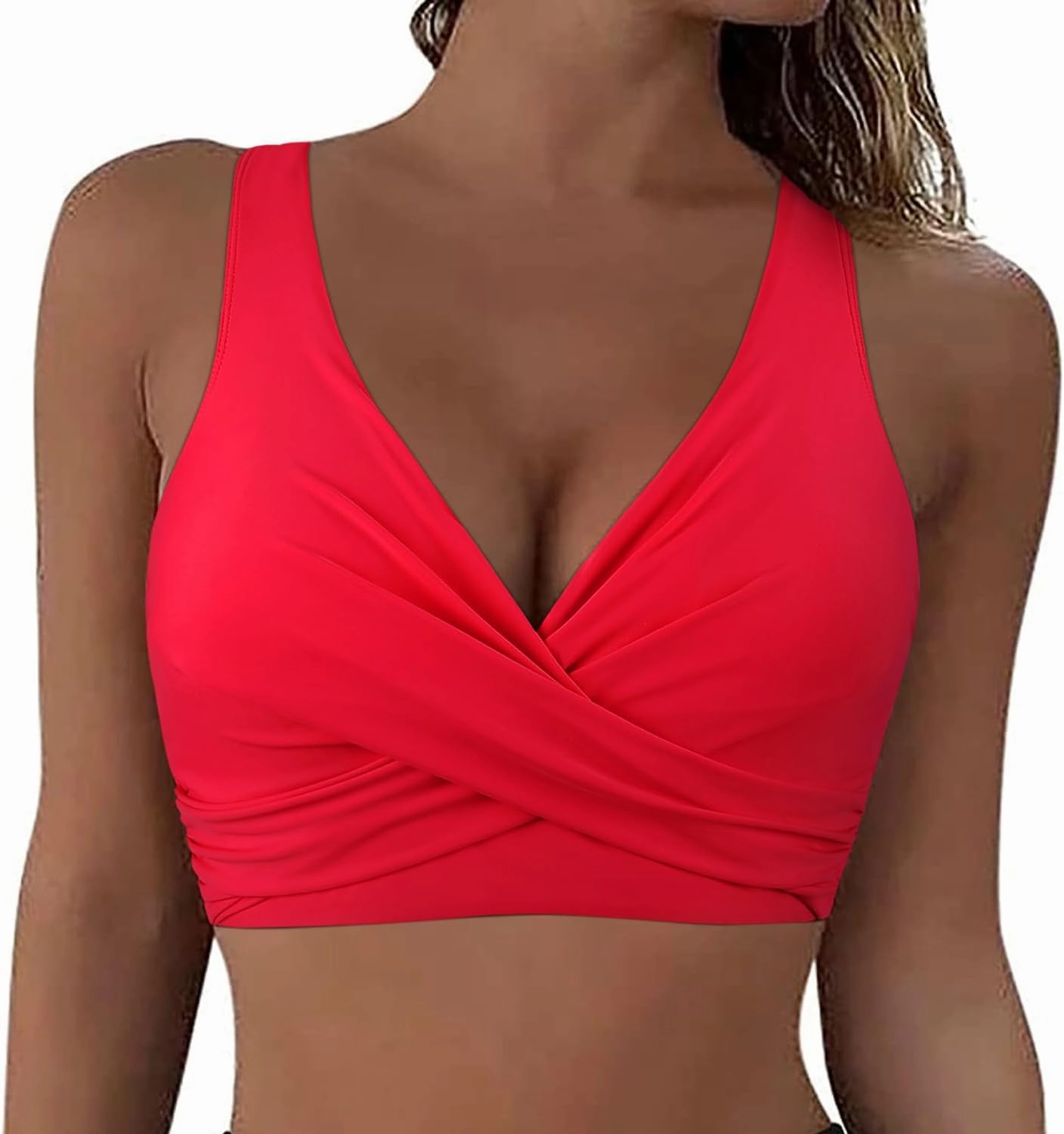 Firpearl Women Underwire Full Coverage Bikini Top Only Criss Cross Push Up Swim Crop Top Tie Back Bathing Suit