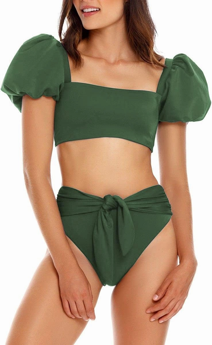 Fisoew Women's High Waist Bikini Sets Tie Knot Tummy Control Swimwear 2 Piece Swimsuits