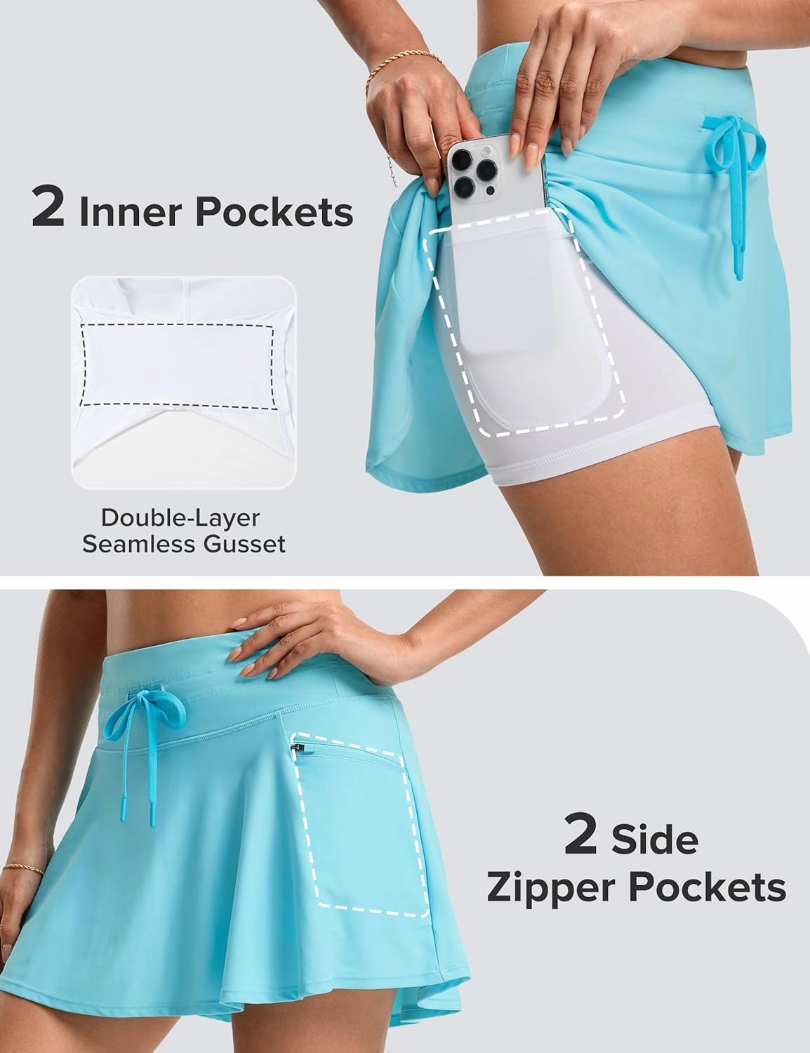 FitsT4 Sports Women's 15" Swim Skirts Skort with Shorts 4 Pockets High Waisted Bathing Suit Swimwear Swimsuit Bottoms