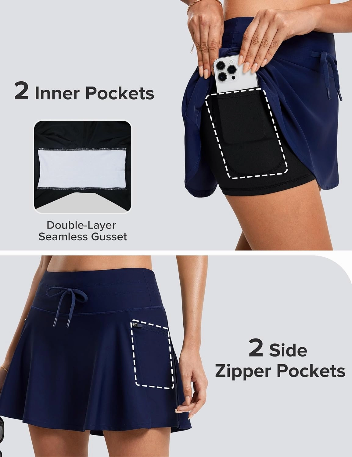 FitsT4 Sports Women's 15" Swim Skirts Skort with Shorts 4 Pockets High Waisted Bathing Suit Swimwear Swimsuit Bottoms