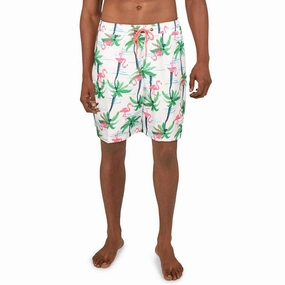 Flamingo Island Mens Printed 7" Inseam Swim Trunks