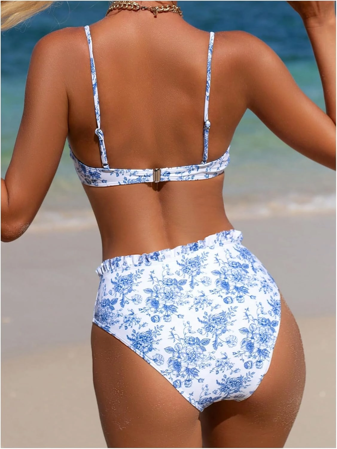 Floerns Women's 2 Piece Bikini Set Floral Tie Front High Waisted Bathing Suit