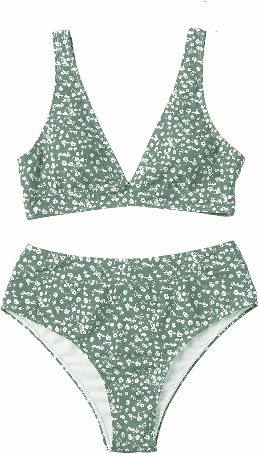 Floerns Women's High Waist Bikini Swimsuit Floral Print V Neck Bathing Suit
