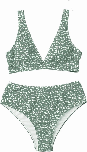 Floerns Women's High Waist Bikini Swimsuit Floral Print V Neck Bathing Suit