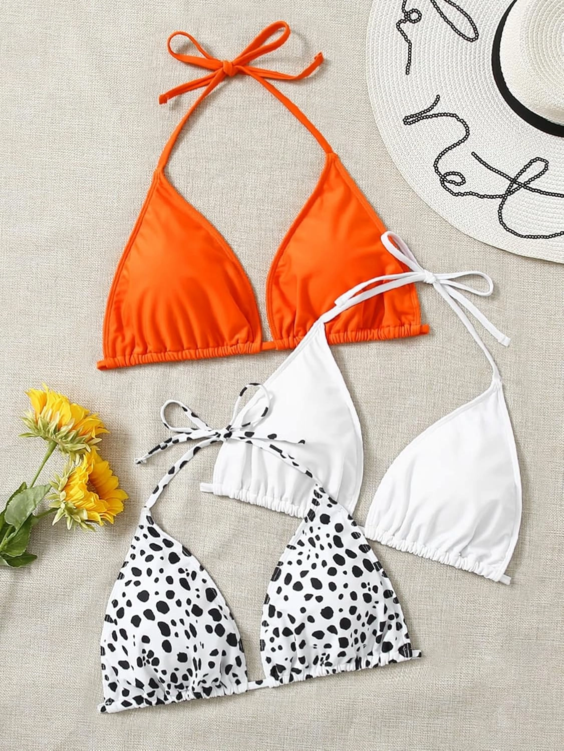 Floerns Women's Plus Size 3 Piece Halter Triangle Swimsuit Bikini Top Set