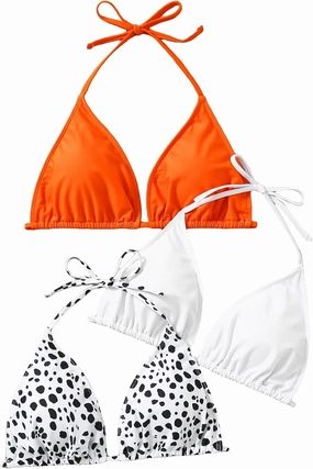 Floerns Women's Plus Size 3 Piece Halter Triangle Swimsuit Bikini Top Set