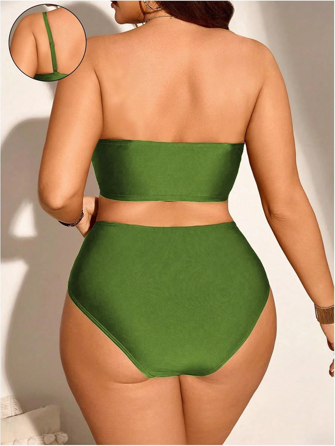 Floerns Women's Plus Size Colorblock Bandeau Bikini Set High Waisted Beachwear