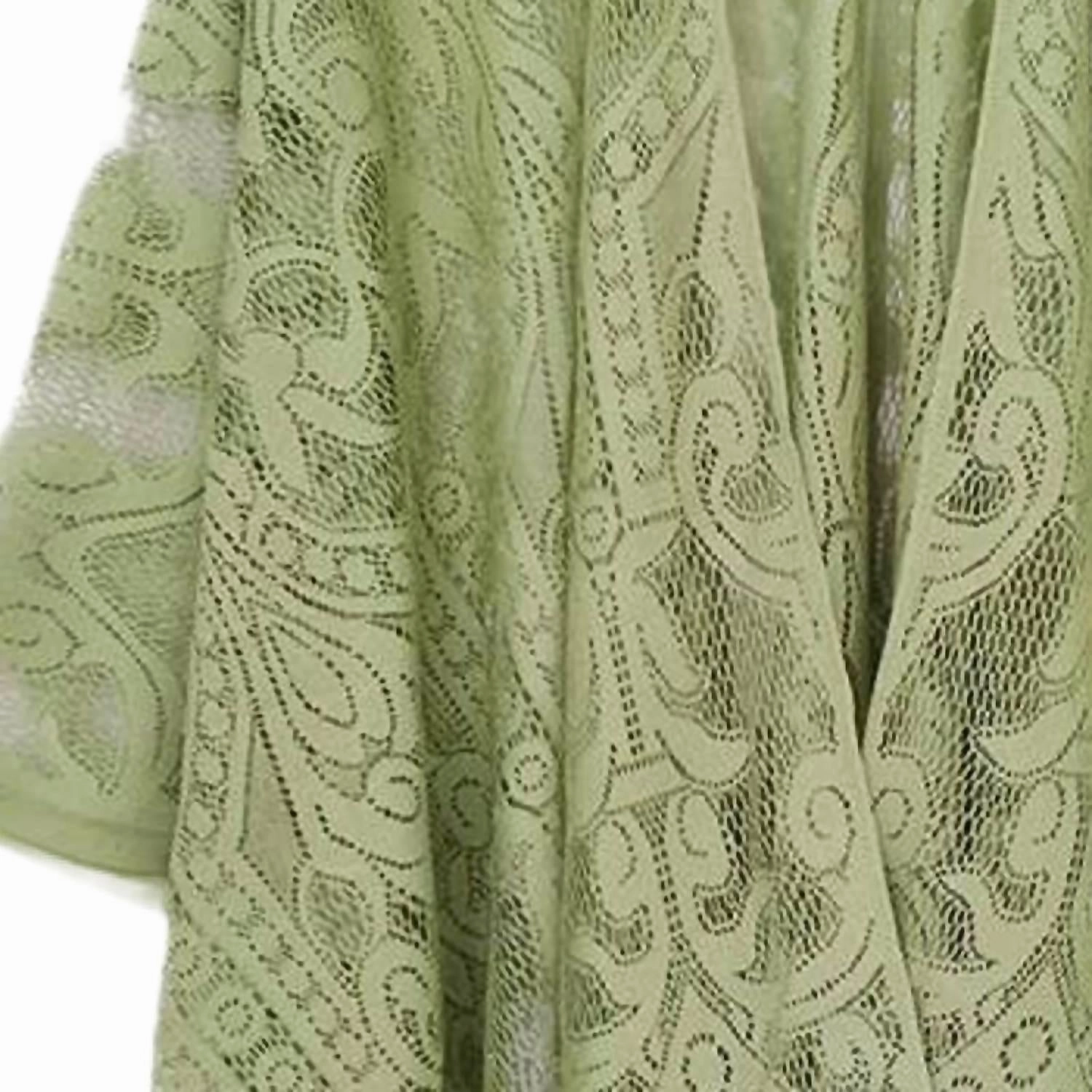 Floral Lace Fringe Boho Kimono Wrap Shawl Cover Up In Sage Green