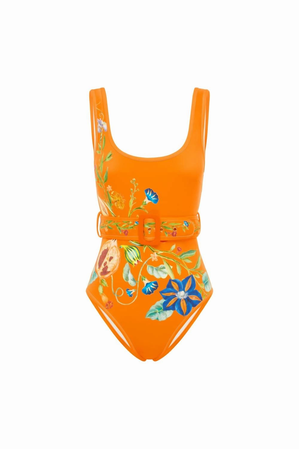 Flores Belted One Piece Swimsuit In Tangerine