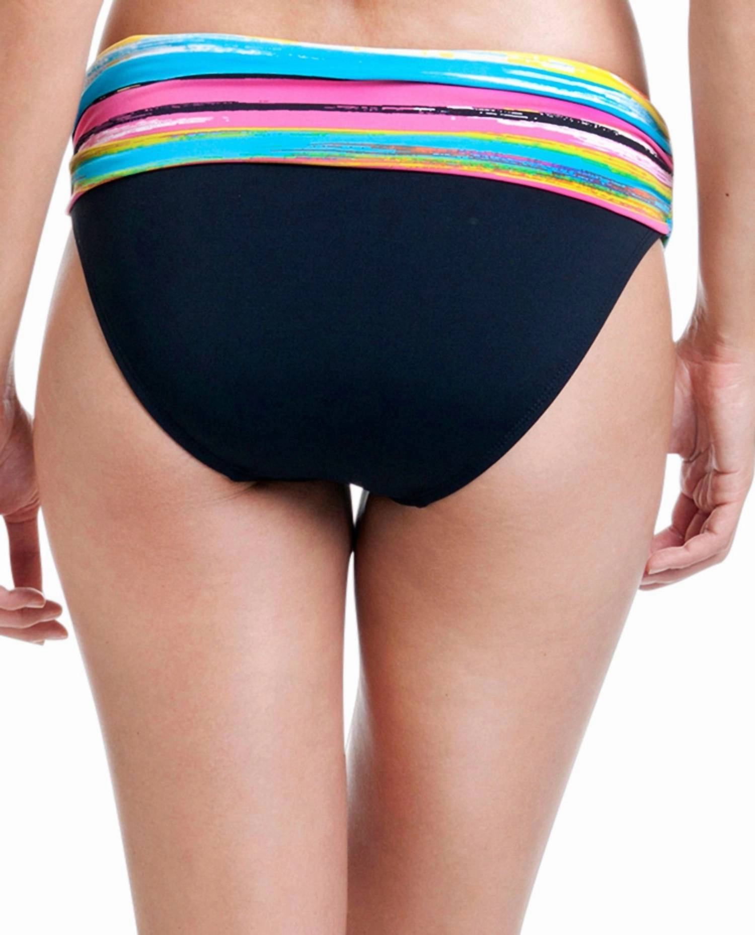 Foldover Mid-Rise Bikini Bottom In Painterly Stripe
