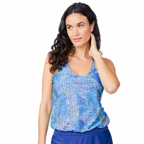 Free Country Women's Double Strap Cut Out Blouson Tankini Top