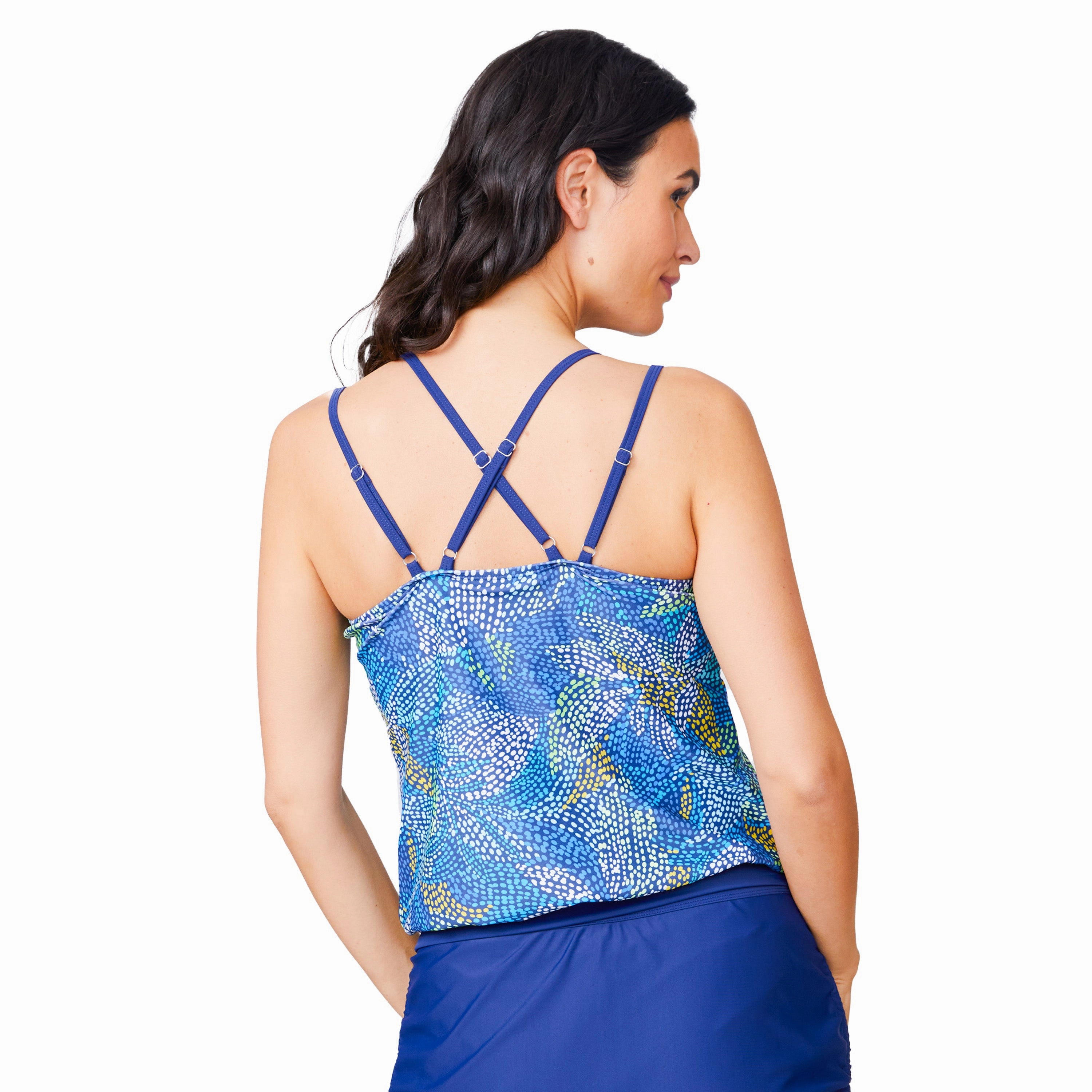 Free Country Women's Double Strap Cut Out Blouson Tankini Top