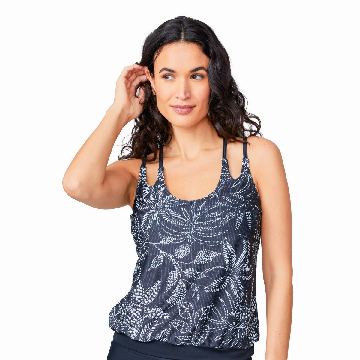 Free Country Women's Double Strap Cut Out Blouson Tankini Top