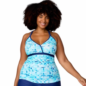 Free Country Women's Plus Size Macrame Back Tankini Top
