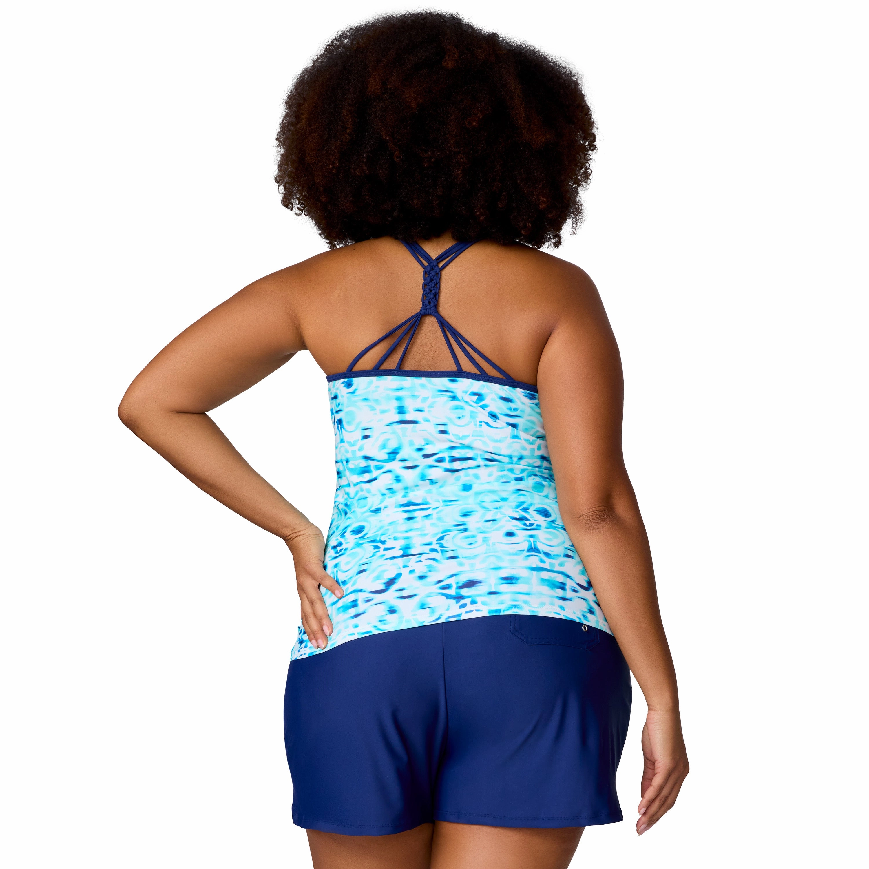 Free Country Women's Plus Size Macrame Back Tankini Top