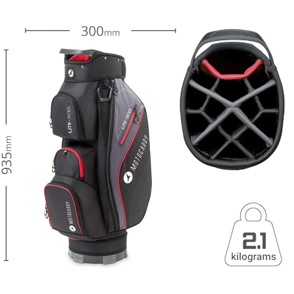 Motocaddy Lite Series Cart Bag - Black/Red, Golf organizer for car, Golf alignment sticks