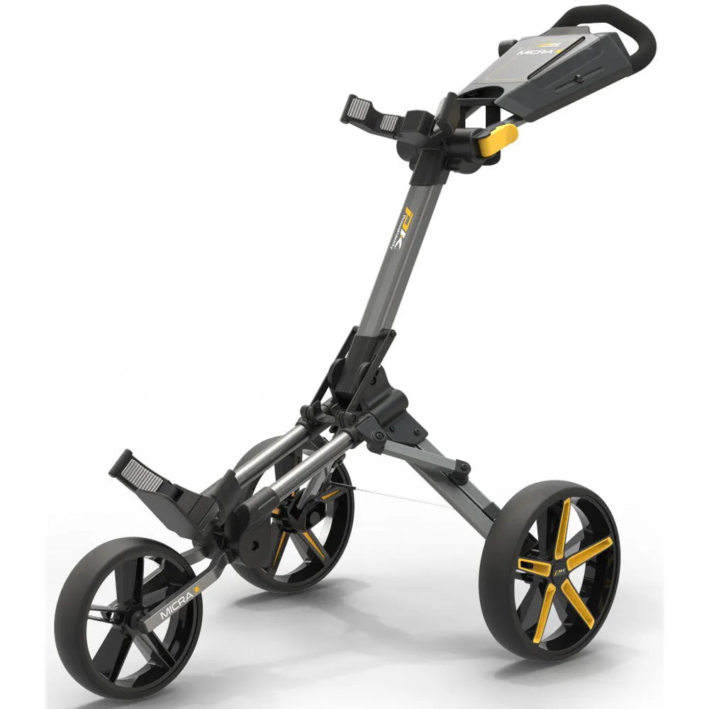 Fresh Finds PowaKaddy Micra 3-Wheel Push Trolley - Gunmetal/Yellow Instant Favorite, Golf tournament gifts, Golf club cleaner