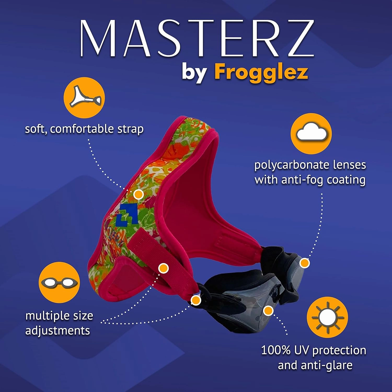Frogglez Masterz Swim Goggles for Adults & Teens, Anti Fog Mirrored Goggles