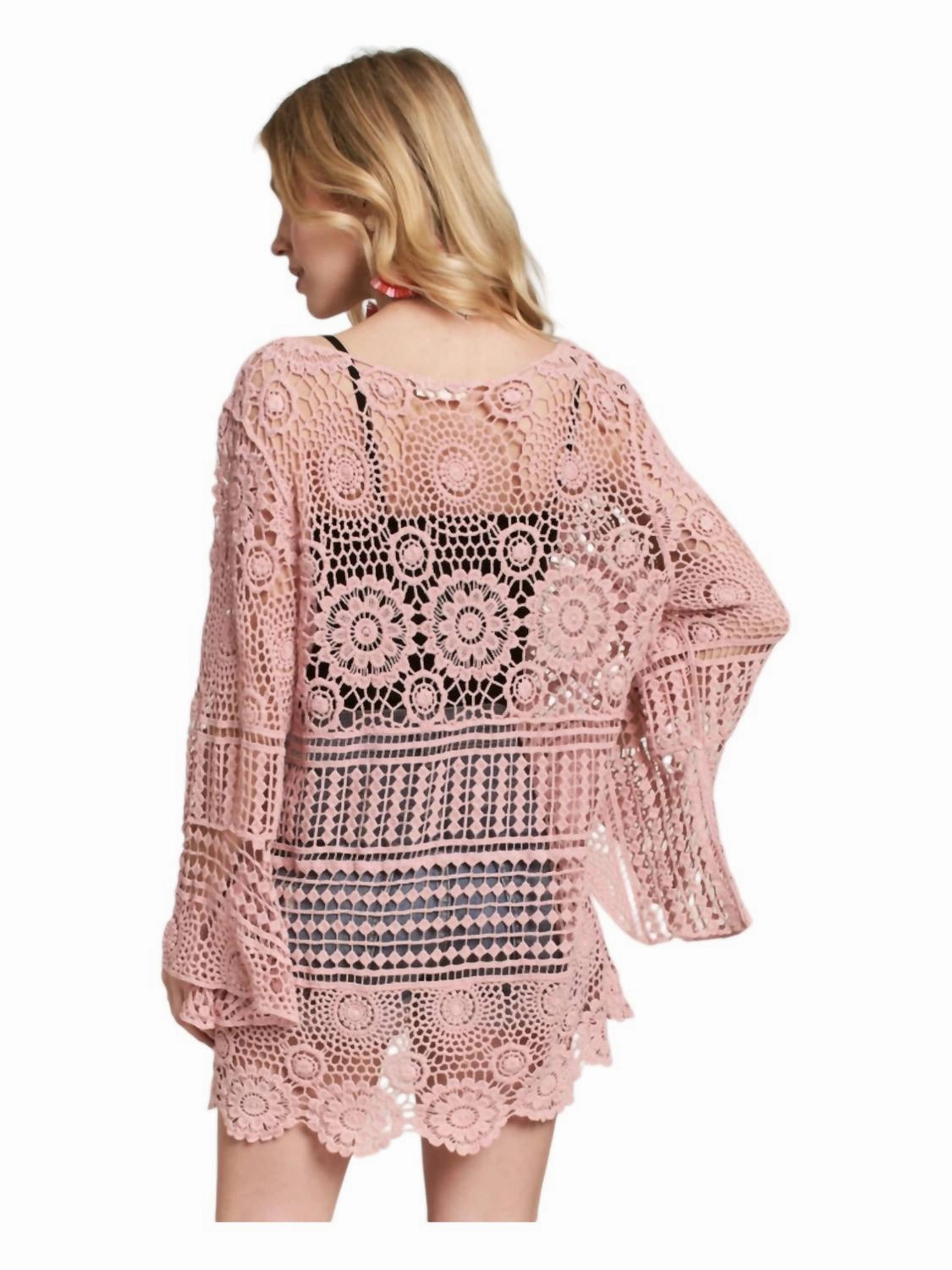 Front Lace Up Crochet Cover Up In Mauve