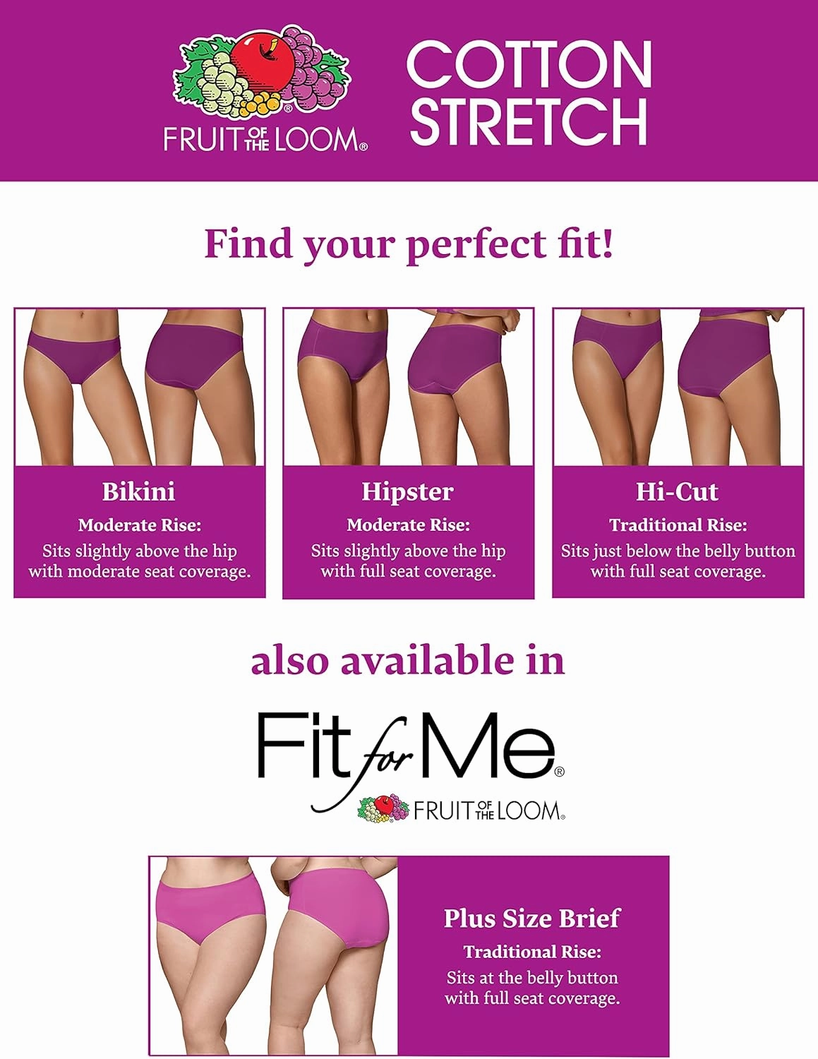 Fruit of the Loom Women's Eversoft Cotton Underwear Multipacks, Tag Free & Breathable, Available in Plus Size