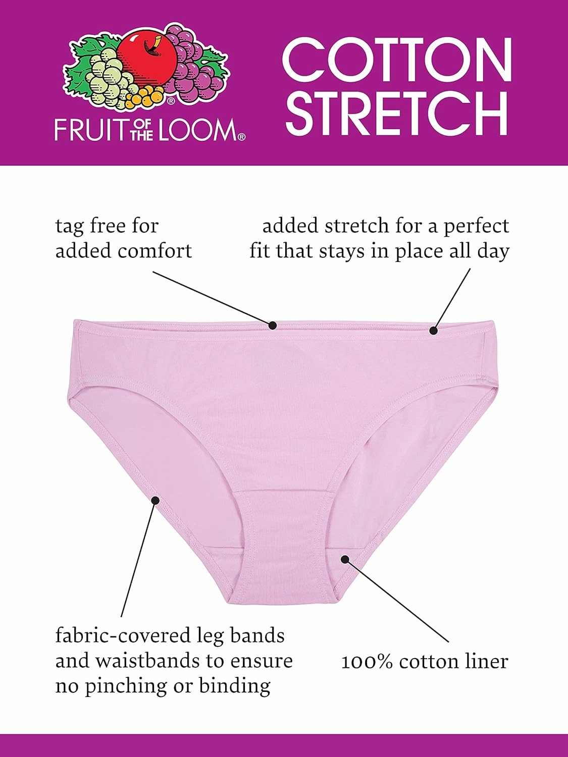 Fruit of the Loom Women's Eversoft Cotton Underwear Multipacks, Tag Free & Breathable, Available in Plus Size