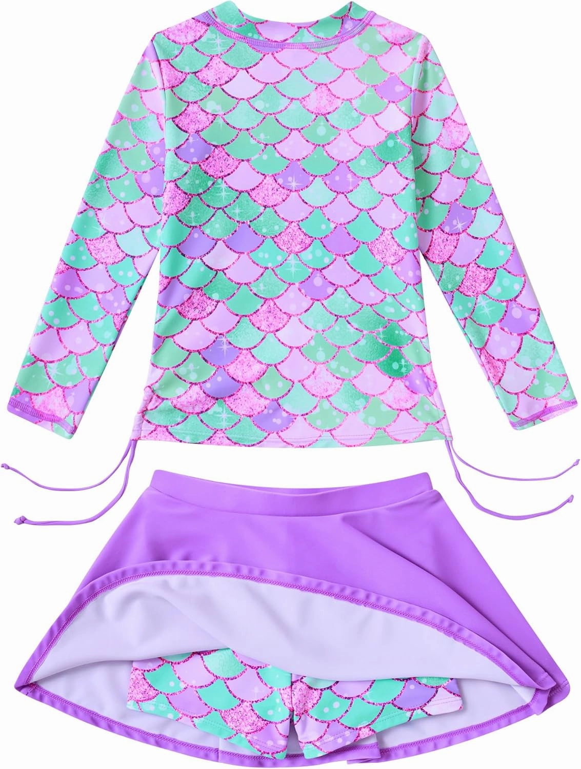 Funnycokid Girls Rash Guard Bathing Suit Long Sleeve Swimsuit 2 Pieces Swimming Skirt with Shorts Swimwear 3-12Y