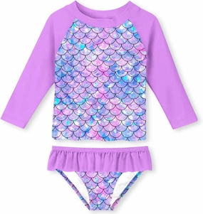 Funnycokid Girls Rash Guard Swimsuit Set Long Sleeve Bathing Suit Two Piece 2-10 Years
