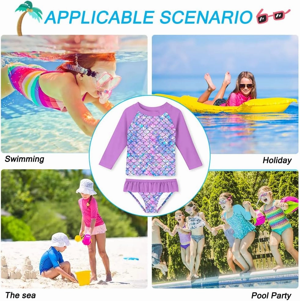 Funnycokid Girls Rash Guard Swimsuit Set Long Sleeve Bathing Suit Two Piece 2-10 Years