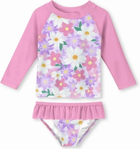 Funnycokid Girls Rash Guard Swimsuit Set Long Sleeve Bathing Suit Two Piece 2-10 Years