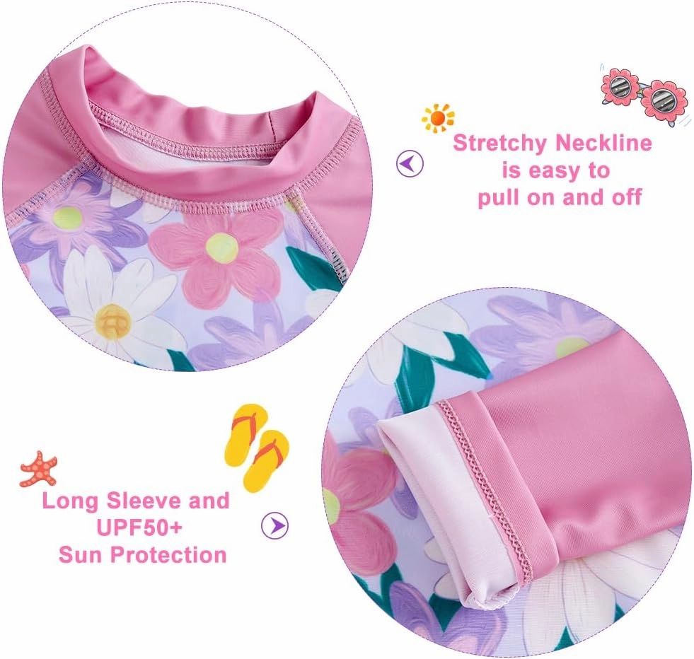 Funnycokid Girls Rash Guard Swimsuit Set Long Sleeve Bathing Suit Two Piece 2-10 Years