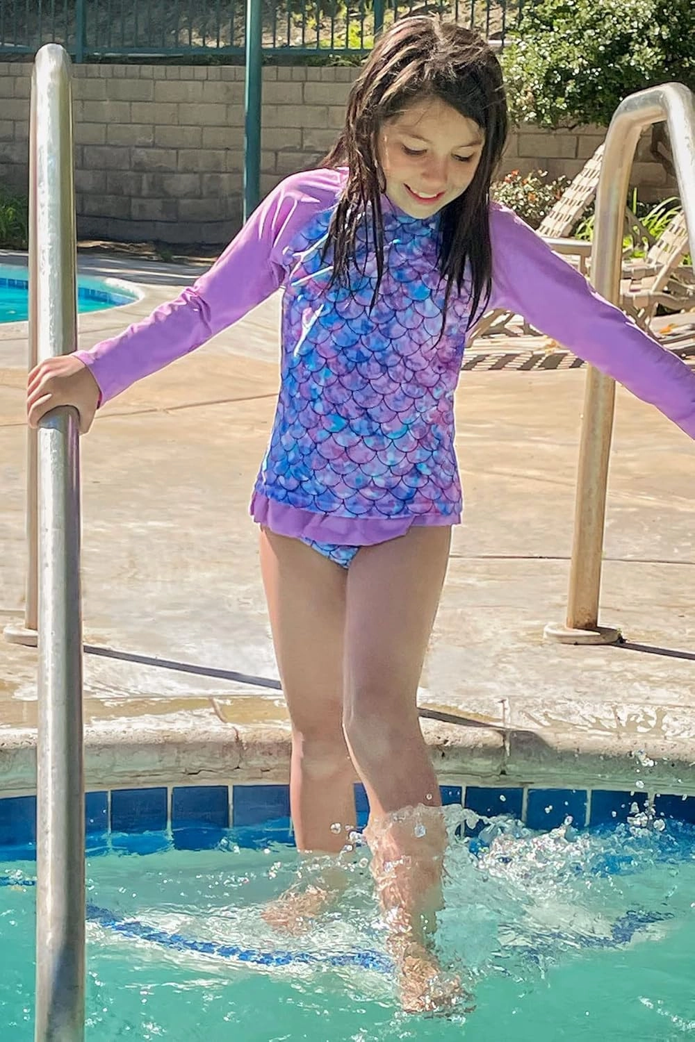 Funnycokid Girls Rash Guard Swimsuit Set Long Sleeve Bathing Suit Two Piece 2-10 Years