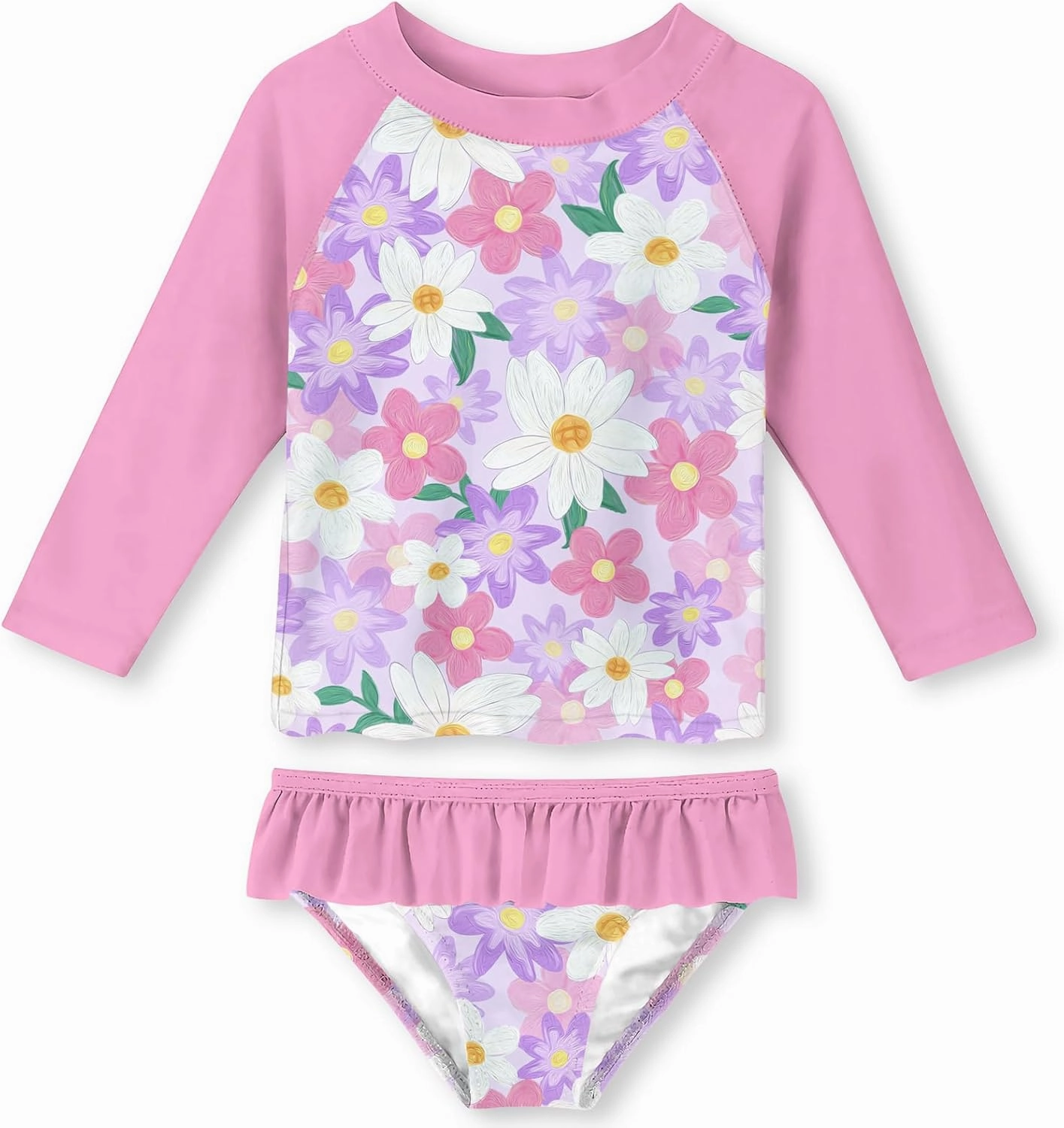 Funnycokid Girls Rash Guard Swimsuit Set Long Sleeve Bathing Suit Two Piece 2-10 Years