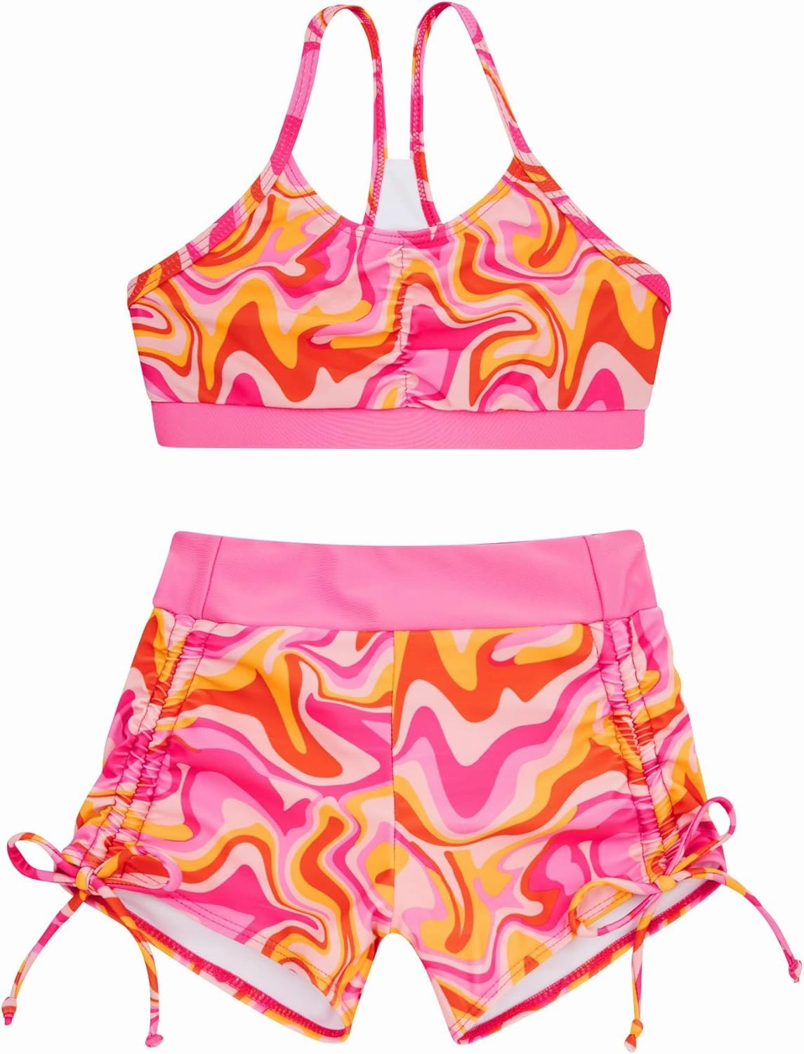 Funnycokid Girls Swimsuit 3 Pieces Zip Rash Guard Set Bikini Bathing Suits Boyshort Summer Kids Swimwear 3-12 Years