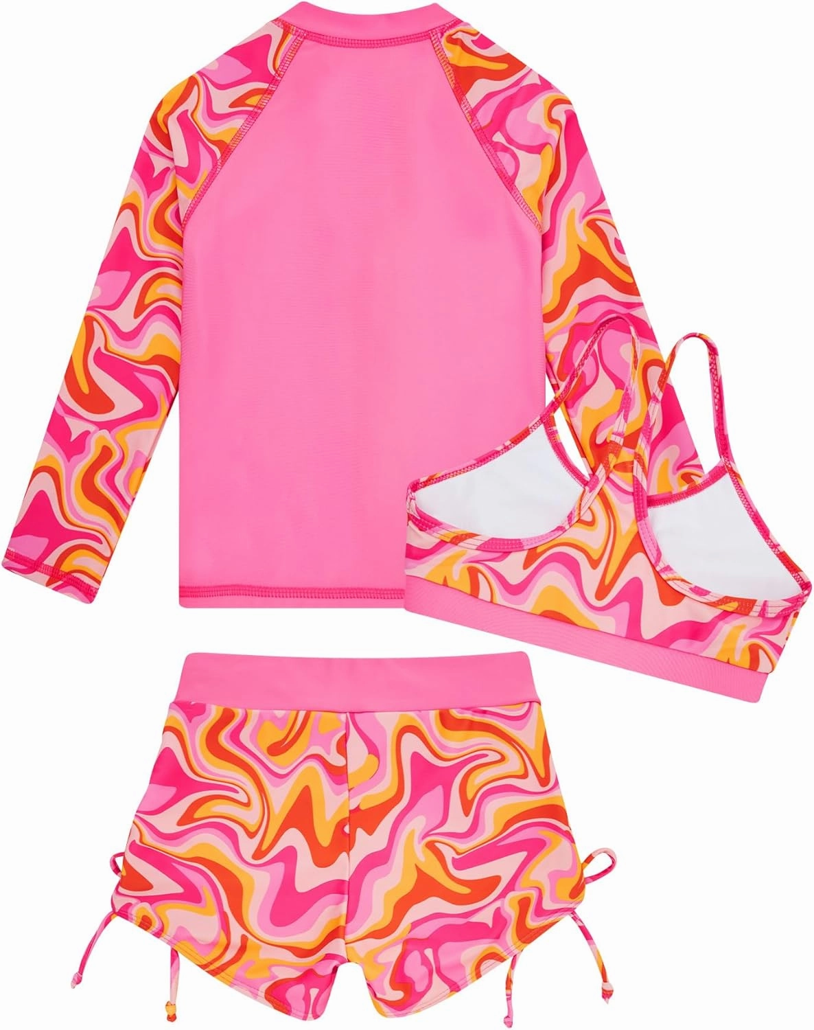 Funnycokid Girls Swimsuit 3 Pieces Zip Rash Guard Set Bikini Bathing Suits Boyshort Summer Kids Swimwear 3-12 Years