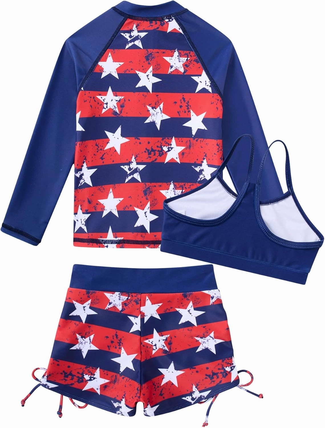 Funnycokid Girls Swimsuit 3 Pieces Zip Rash Guard Set Bikini Bathing Suits Boyshort Summer Kids Swimwear 3-12 Years