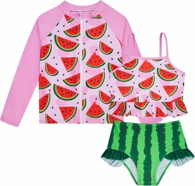 Funnycokid Girls Swimsuit Kids Bathing Suit 3-7 Years Rashguard Swimwear Long Sleeve 3 Piece Toddler