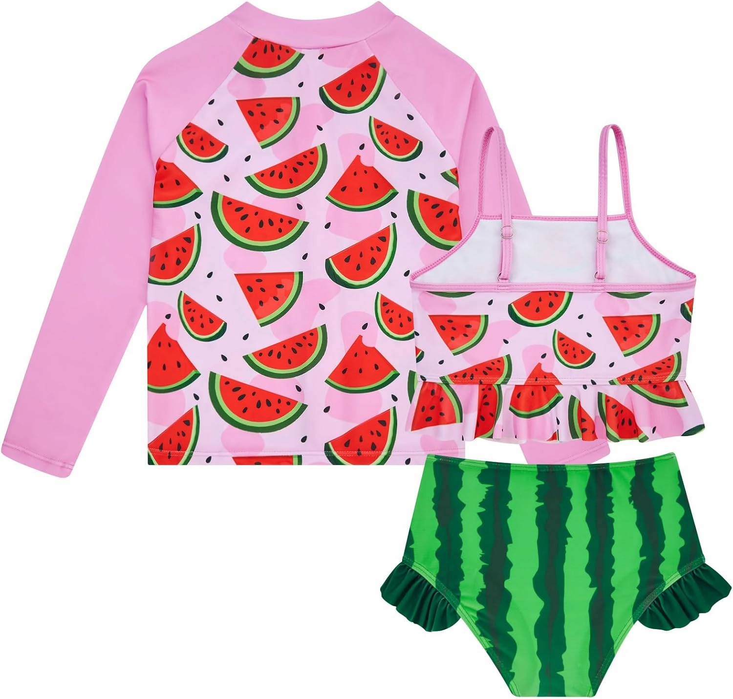 Funnycokid Girls Swimsuit Kids Bathing Suit 3-7 Years Rashguard Swimwear Long Sleeve 3 Piece Toddler