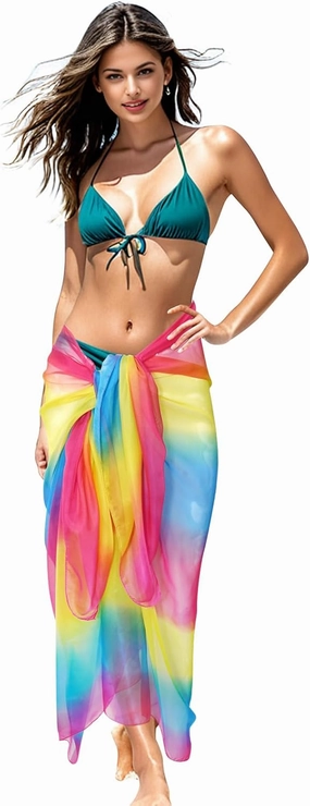 GERINLY Chiffon Thin Sarong Wrap: Geometrical Design Plus Size Beach Cover Up for Swimsuit Vacation Outfit Lightweight