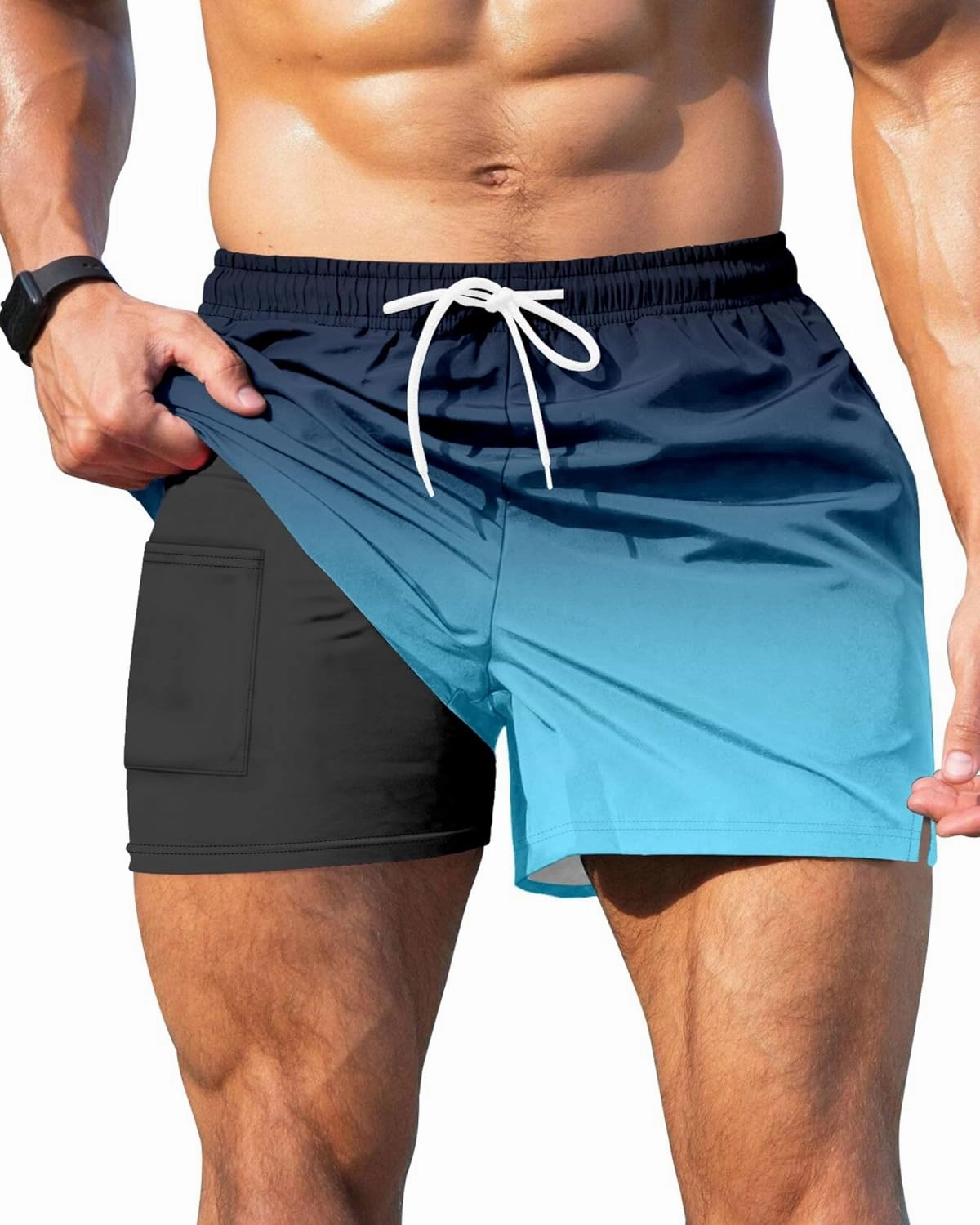 GIISAM Men's Swim Trunks, Bathing Suit 4 inch Inseam Quick Dry Swimsuit Beach Shorts with Compression Liner
