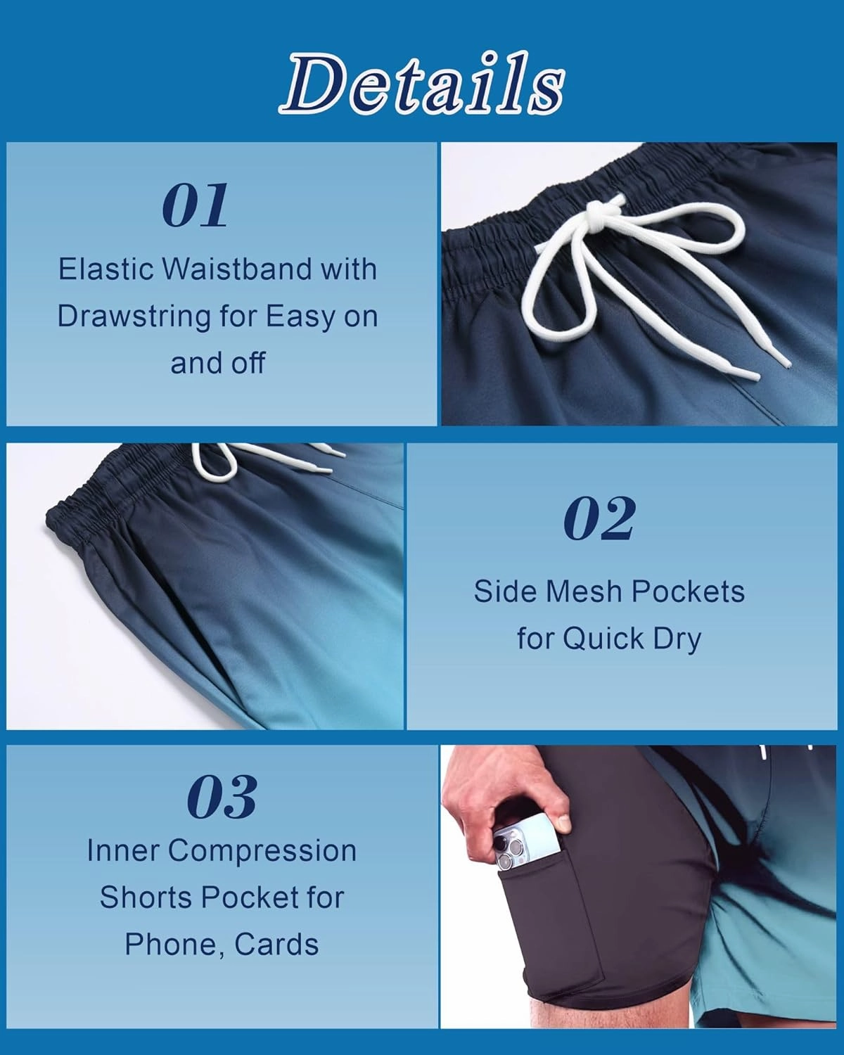 GIISAM Men's Swim Trunks, Bathing Suit 4 inch Inseam Quick Dry Swimsuit Beach Shorts with Compression Liner