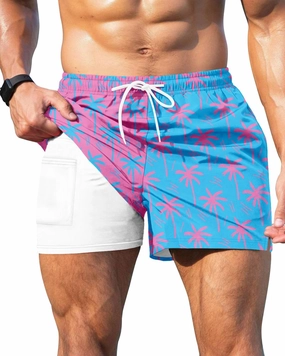 GIISAM Men's Swim Trunks, Bathing Suit 4 inch Inseam Quick Dry Swimsuit Beach Shorts with Compression Liner