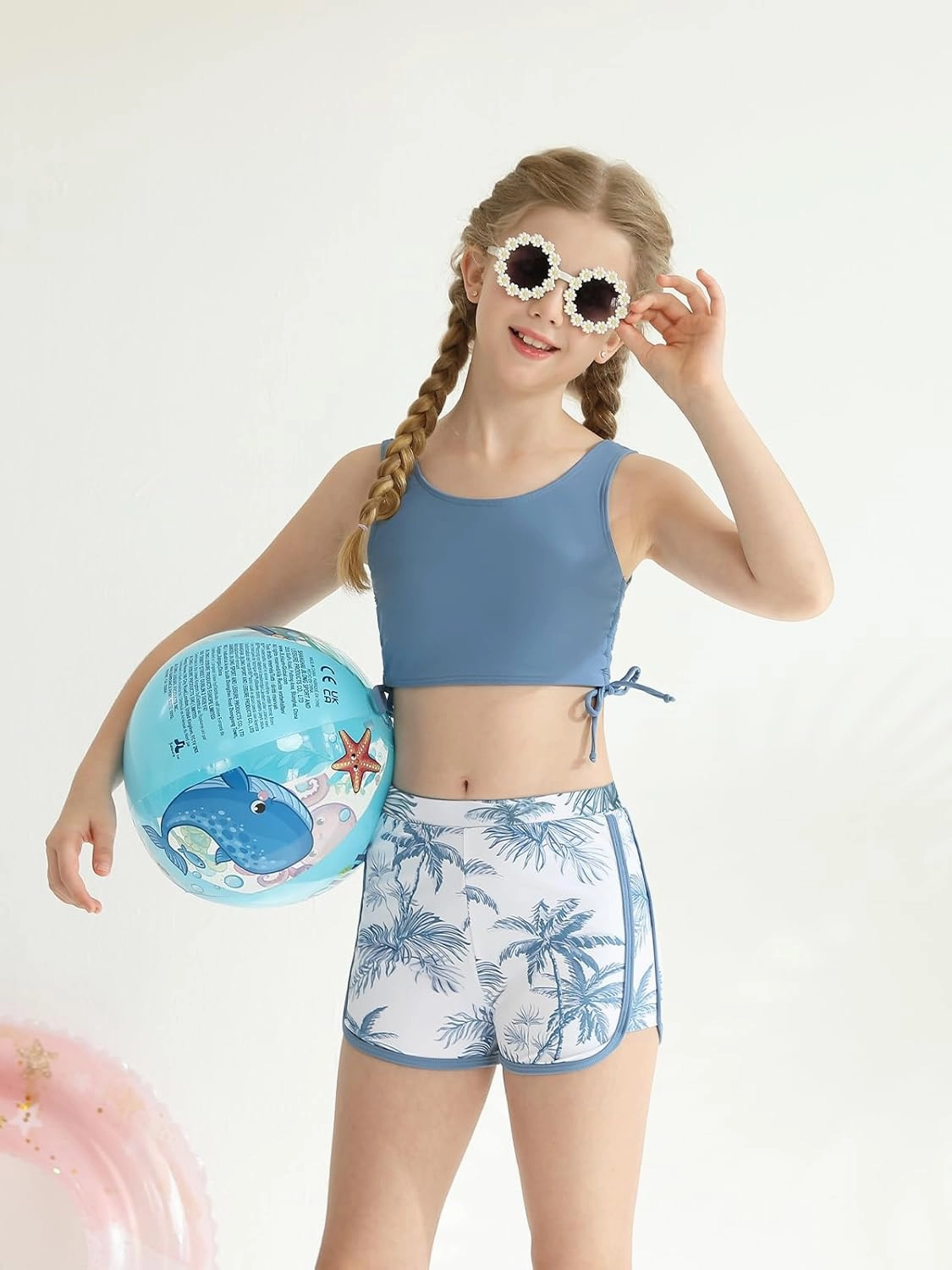 Girl's 3 Piece Bikini Bathing Suit Printed Sport Swimsuits with Shorts Cove Up Sets Teen Girl's Swimwear