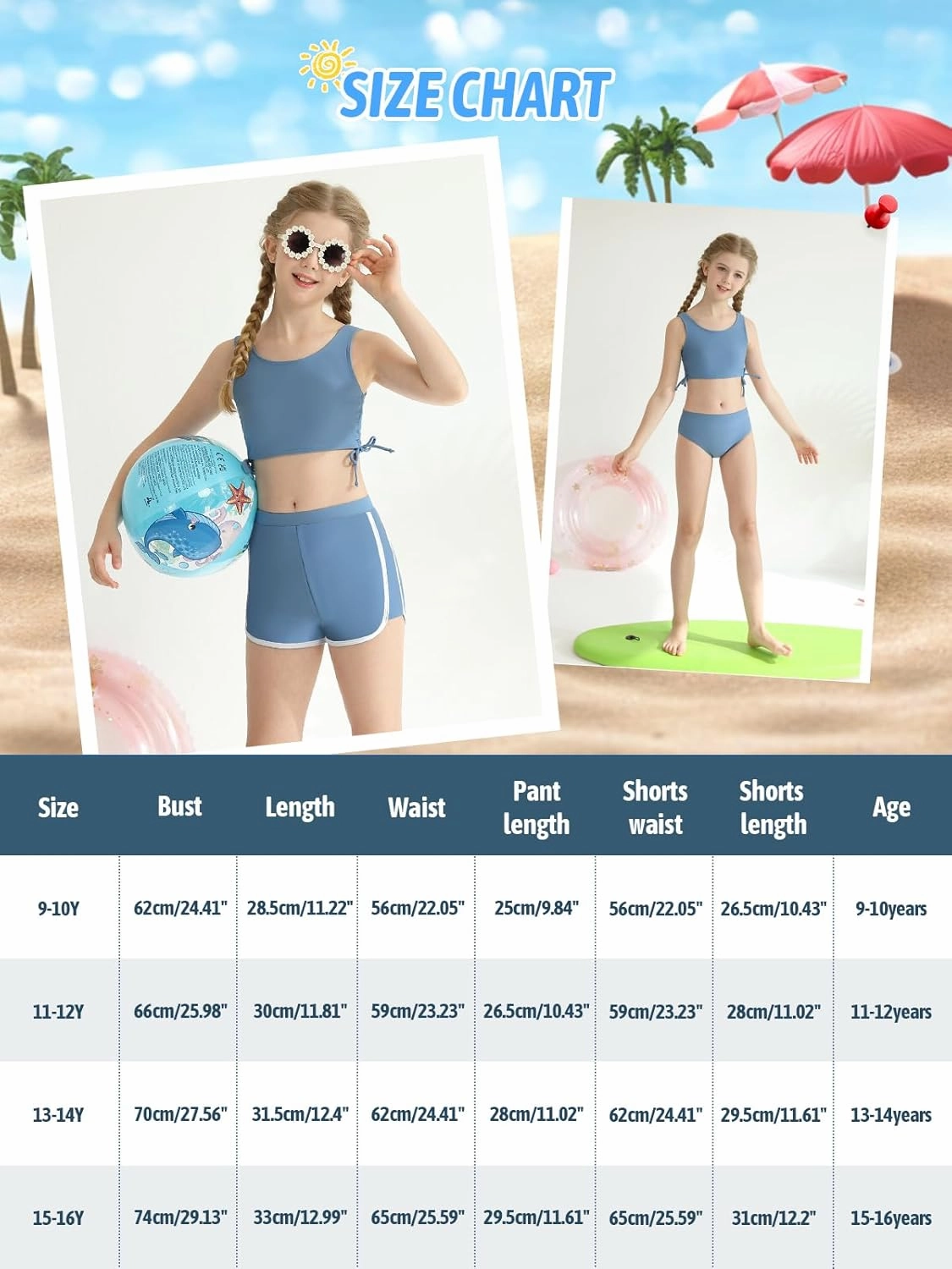 Girl's 3 Piece Bikini Bathing Suit Printed Sport Swimsuits with Shorts Cove Up Sets Teen Girl's Swimwear