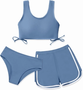 Girl's 3 Piece Bikini Bathing Suit Printed Sport Swimsuits with Shorts Cove Up Sets Teen Girl's Swimwear