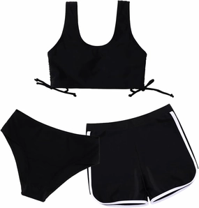 Girl's 3 Piece Bikini Bathing Suit Printed Sport Swimsuits with Shorts Cove Up Sets Teen Girl's Swimwear