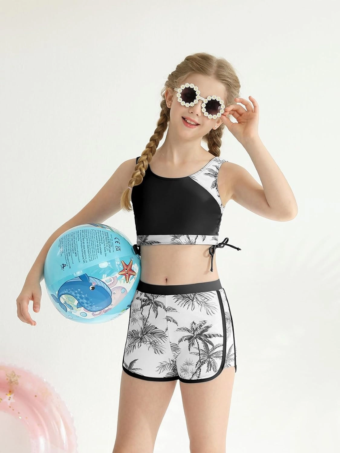 Girl's 3 Piece Bikini Bathing Suit Printed Sport Swimsuits with Shorts Cove Up Sets Teen Girl's Swimwear