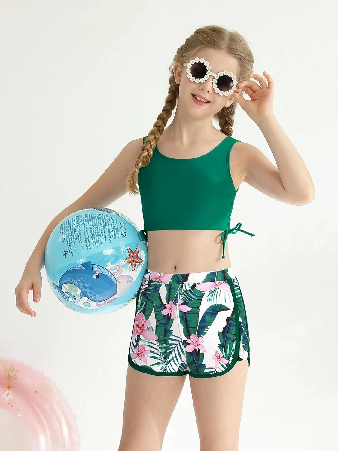 Girl's 3 Piece Bikini Bathing Suit Printed Sport Swimsuits with Shorts Cove Up Sets Teen Girl's Swimwear