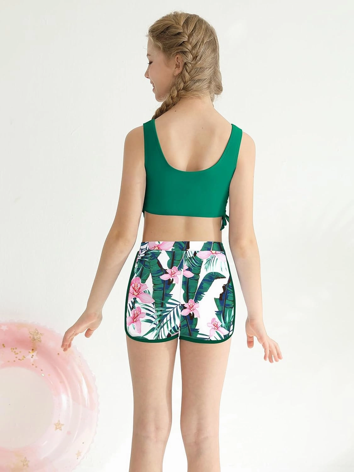 Girl's 3 Piece Bikini Bathing Suit Printed Sport Swimsuits with Shorts Cove Up Sets Teen Girl's Swimwear
