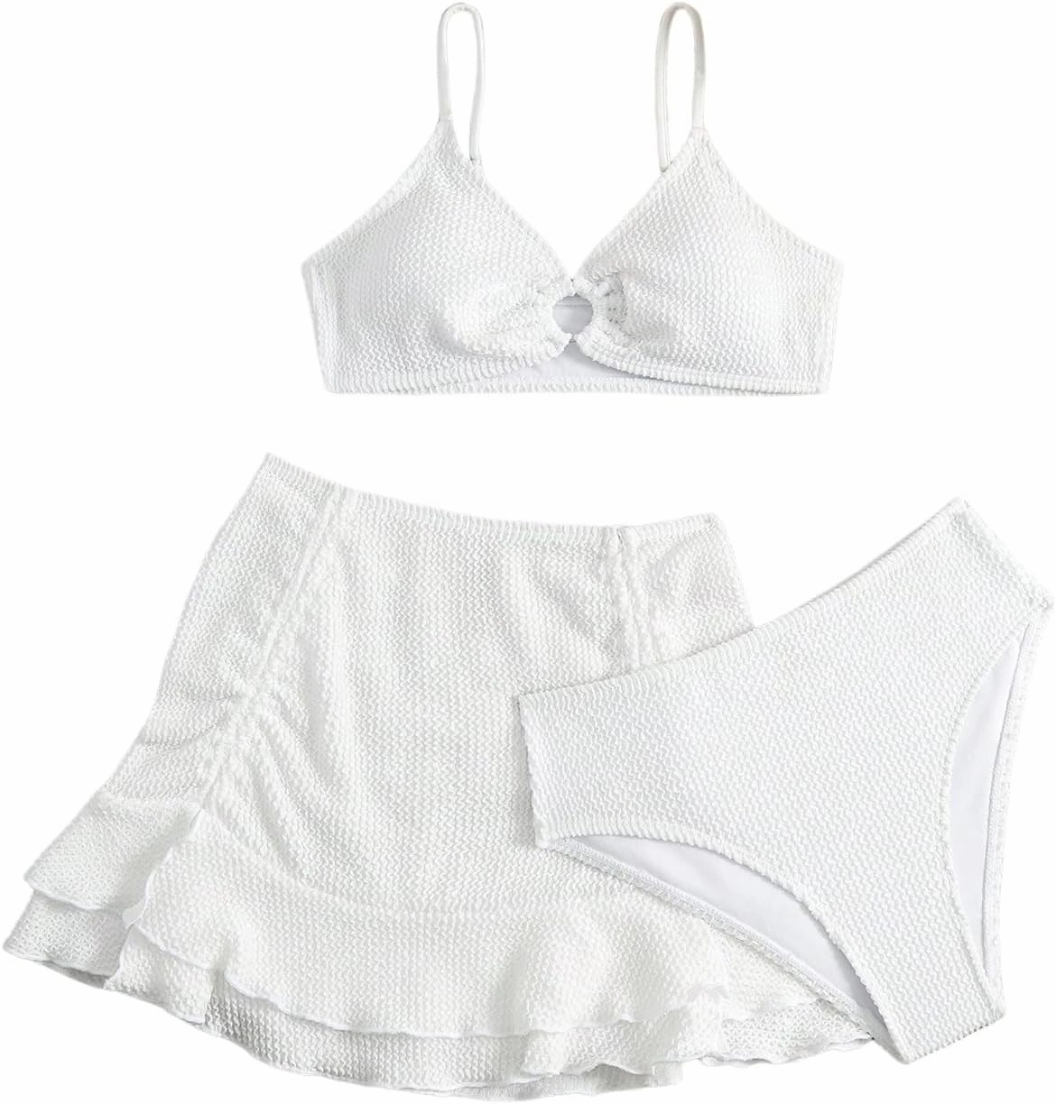 Girl's 3 Piece Bikini Sets High Waisted O Ring Wireless Swimsuits Bathing Suit with Cover Up Skirts