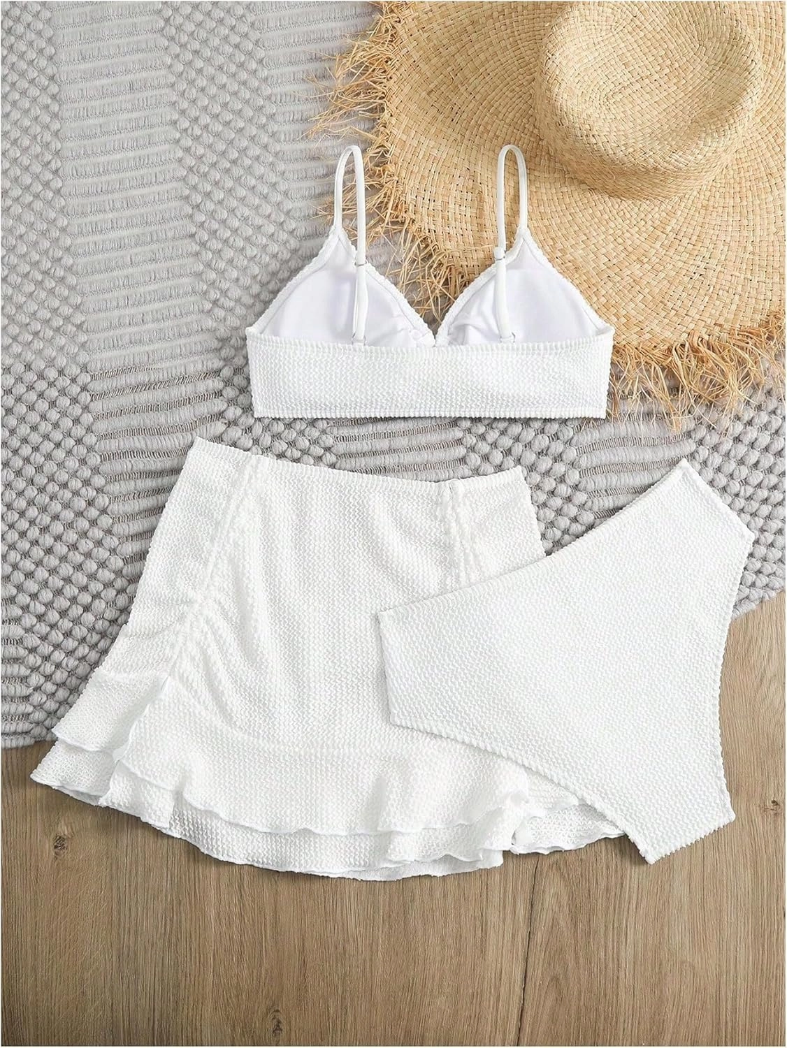 Girl's 3 Piece Bikini Sets High Waisted O Ring Wireless Swimsuits Bathing Suit with Cover Up Skirts